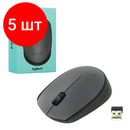 Комплект 5 шт Мышь беспроводная LOGITECH M170 2 кнопки 1 колесо-кнопка оптическая черная 910-004642 925300₽