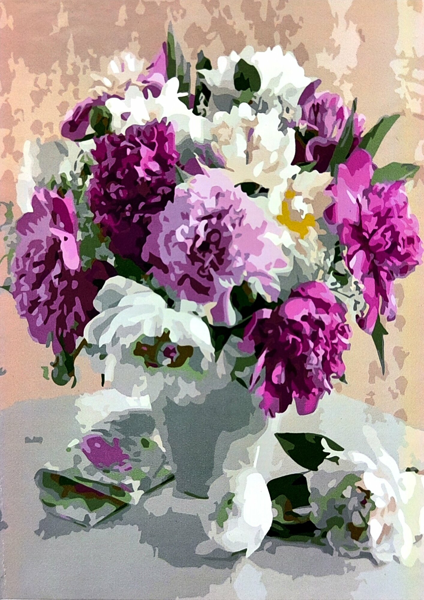 Картина по номерам 40х50 Paintboy натюрморт, букет пионов в вазе, розы, полевые цветы, сирень, герберы, переженое