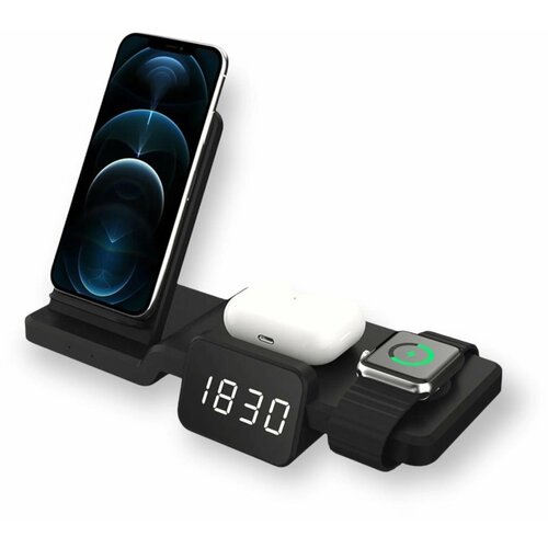 Беспроводная зарядная станция ABK для Apple, быстрая зарядка для iPhone, Apple Watch, Air Pods с циферблатом беспроводная зарядная станция abk для apple быстрая зарядка для iphone apple watch air pods с циферблатом