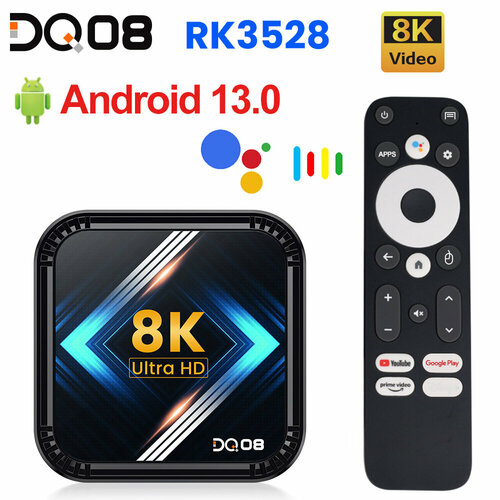 Смарт ТВ приставка DQ08 Rockchip RK3528 Android 13 Поддержка 8K Видео BT4.0 Двойной WiFi 4/32ГБ Медиаплеер Google Voice