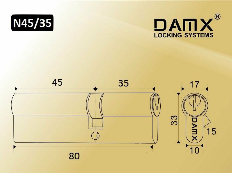 Цилиндровый механизм DAMX ключ-ключ N80 (45/35) SN (матовый никель) 5 ключей