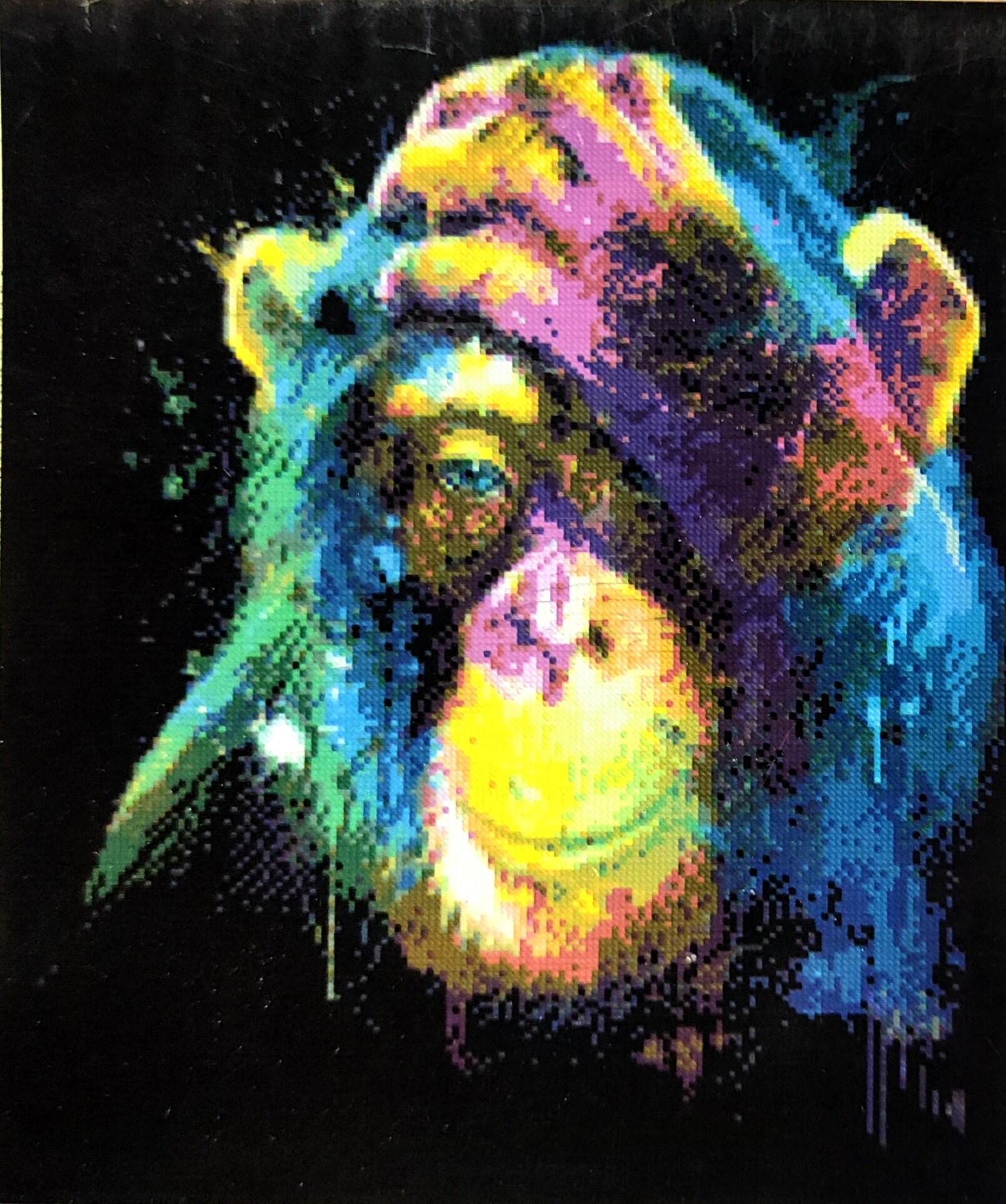 фото Алмазная мозаика квадратные стразы 40*50 радужная обезьяна, макака, чёрно-белая, мартышка, поп-арт, абстракция, животные, саламандра