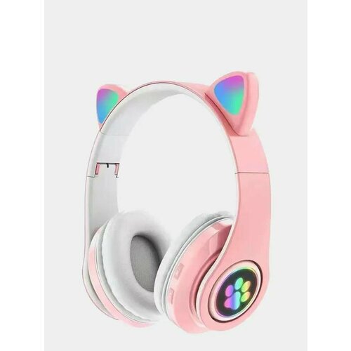 Наушники кошачие ушки розовые colorful kids headset wireless glowing cute led cat ear paw girls gift bluetooth headphones hifi stereo bass 3 5mm plug with mic