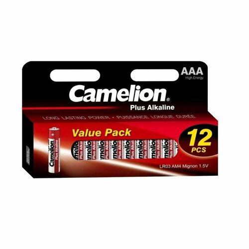 Батарейка Camelion Plus Alkaline 12шт/бл (LR03-HP12, 1.5В) (14260) батарейка energizer alkaline power aaa lr03 24а алкалиновая мизинчиковая 1 шт в блистере отрывной блок е300140400