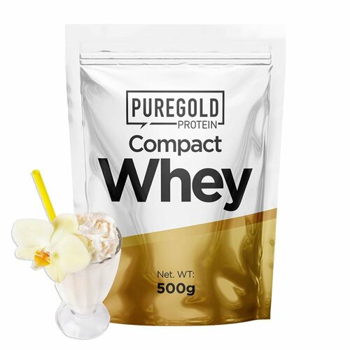 Сывороточный протеин с аминокислотами Pure Gold Protein Compact Whey, 500г (Ваниль) / для набора мышечной массы и похудения /