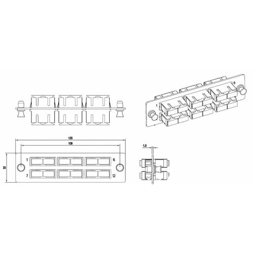 Hyperline FO-FPM-W120H32-6DSC-BL   FO-19BX  6 SC (duplex) 