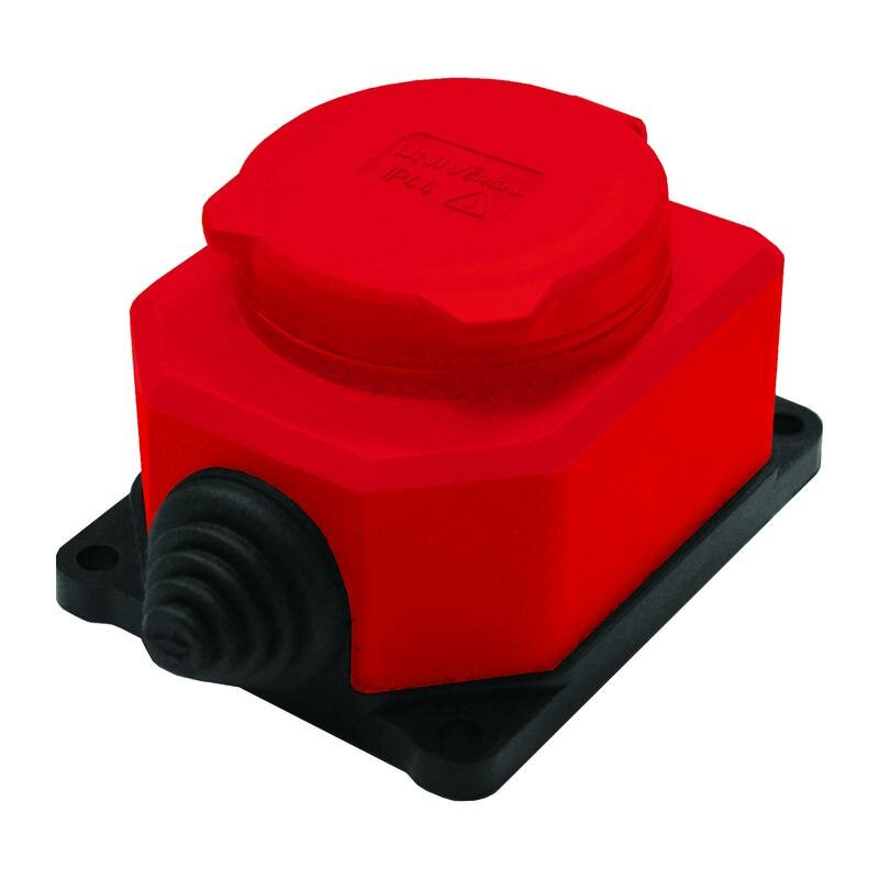 фото Розетка настенная 1-м 1ф "компакт" с загл IP44 16А каучук красный UNIVersal 3075