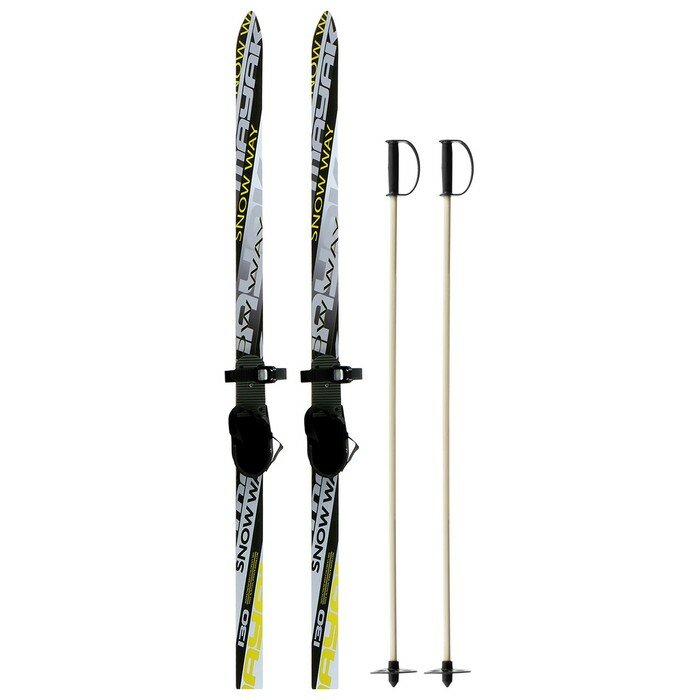 Лыжный комплект 130 см c креплениями с резиновой пяткой и палками длиной 100 см