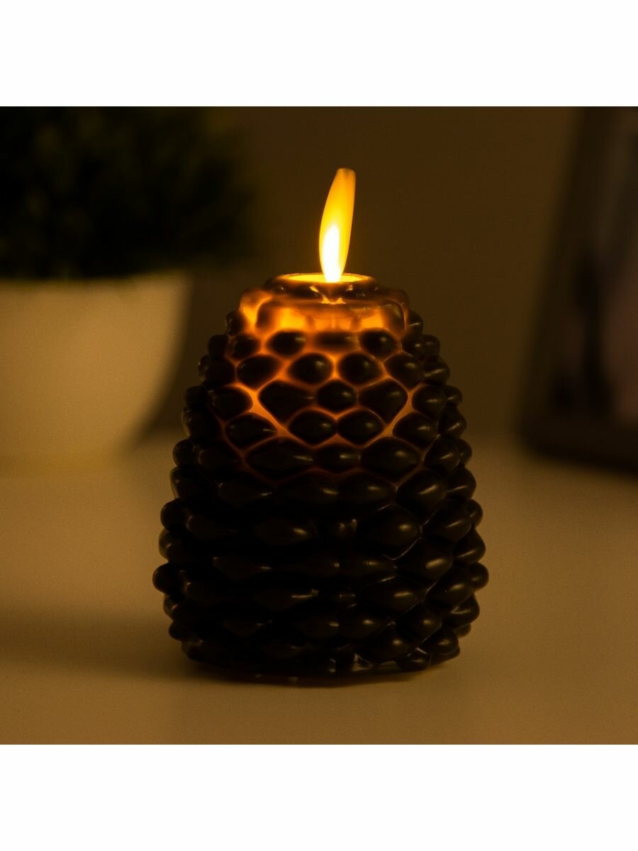 Ночник-свеча "Шишка" LED от батареек 3хLR44 черый 7х7х8 см - фотография № 6