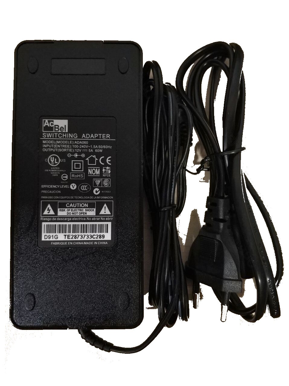 фото Блок питания для монитора 12V, 5A, 60W, 5.5x2.5мм с сетевым кабелем, ORG