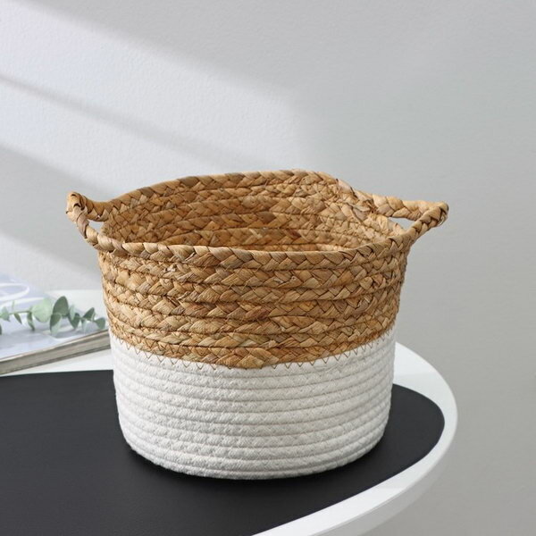 Корзина для хранения ручного плетения SL Home с ручками камыш хлопок 27x20x15 см