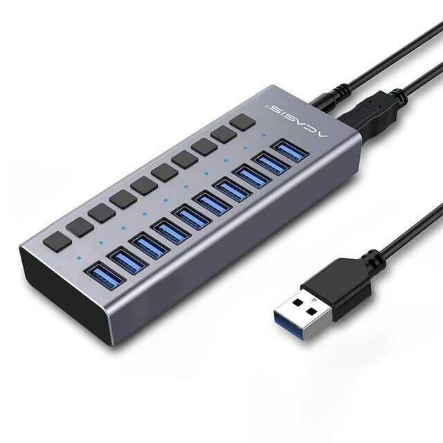 USB 3.0 Hub 10 port ACASIS AC-HS710 (Al, LED, отдельные выкл, блок питания 12V 4A)