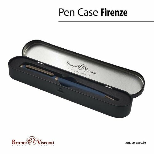 Ручка шариковая автоматическая BrunoVisconti 1 мм, синий, в черном футляре Firenze (синий металлический корпус)