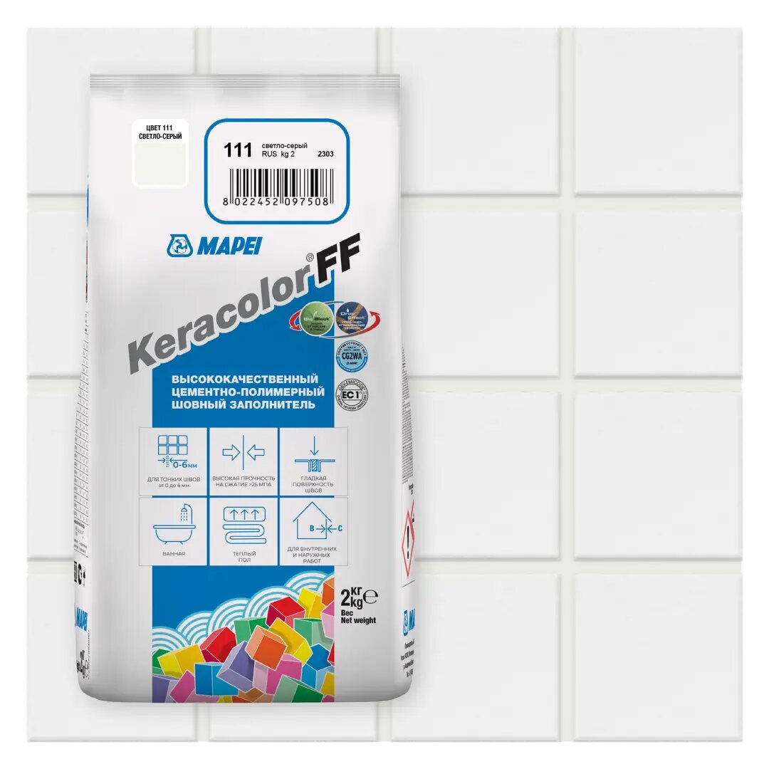 MAPEI Затирка KERACOLOR FF № 111/2кг (Светло-серый) 5QA011102A