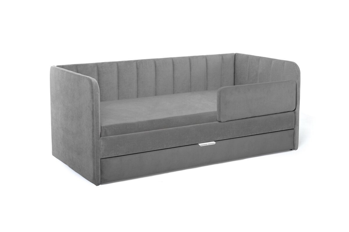 Futuka Kids Диван-кровать Crecker Newtone с ящиком для белья (дополнительным спальным местом), цвет серый, 200x90 см.