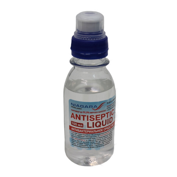 Антисептик для рук с антибактериальным эффектом Niagara "Antiseptic Liquid", 100 мл ПЭТ с дозатором Спорт
