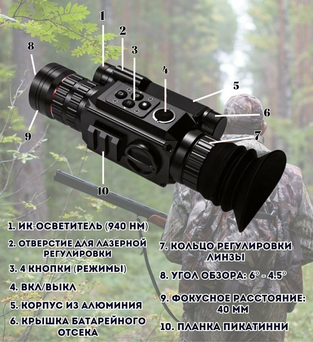 Цифровой прицел ночного видения 65Х-13Х для охоты ANYSMART