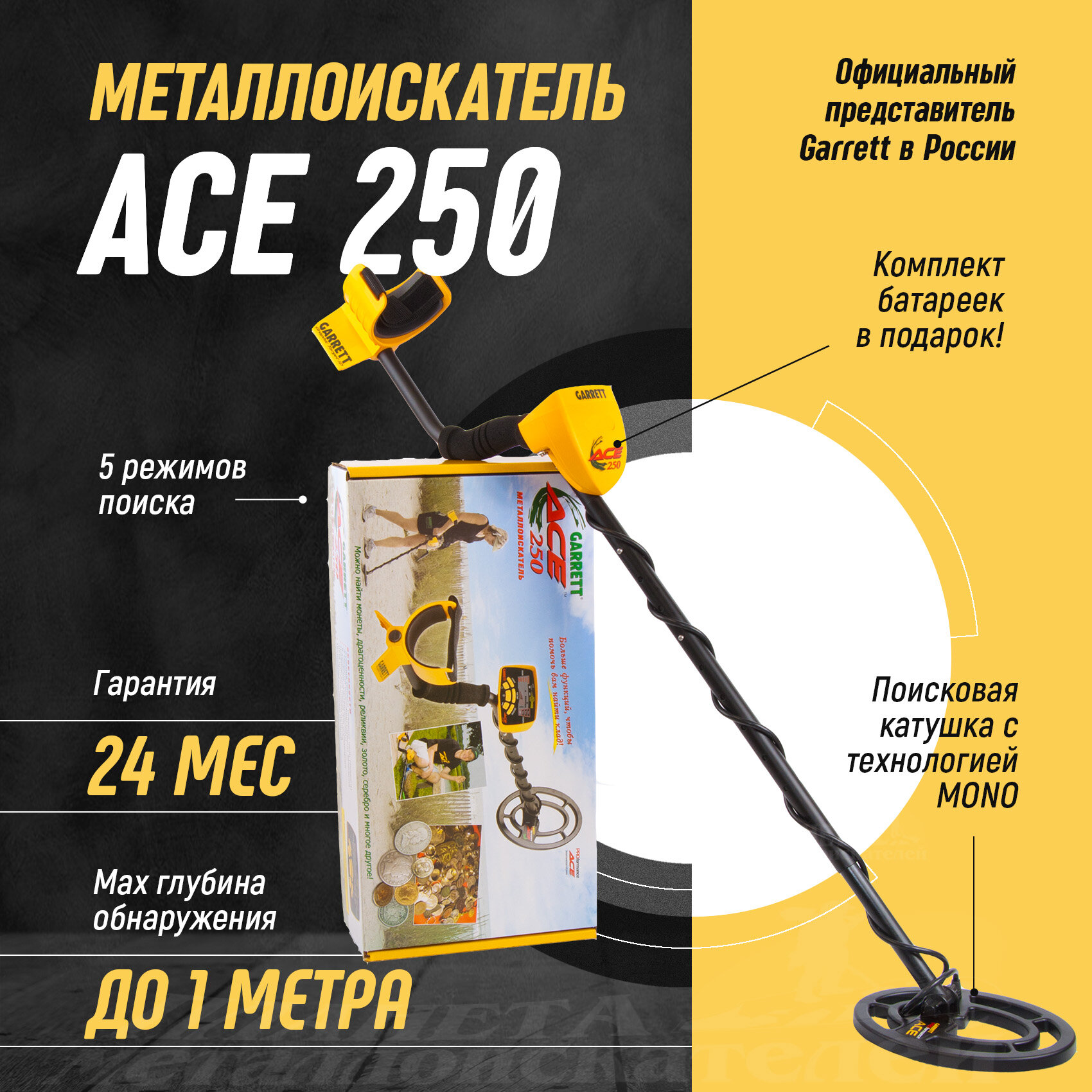 Металлоискатель Garrett ACE 250 (комплектация - базовая),1139080