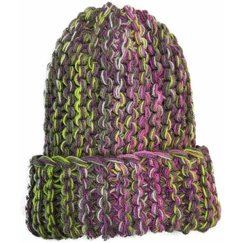фото Шапка бини anru, размер универсальный, зеленый, лиловый