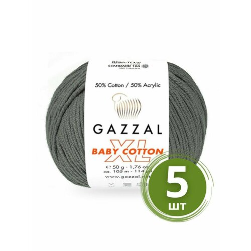 Пряжа Gazzal Baby Cotton XL (Беби Коттон XL) - 5 мотков Цвет: 3450 Т. серый 50% хлопок, 50% акрил, 50 г 105 м