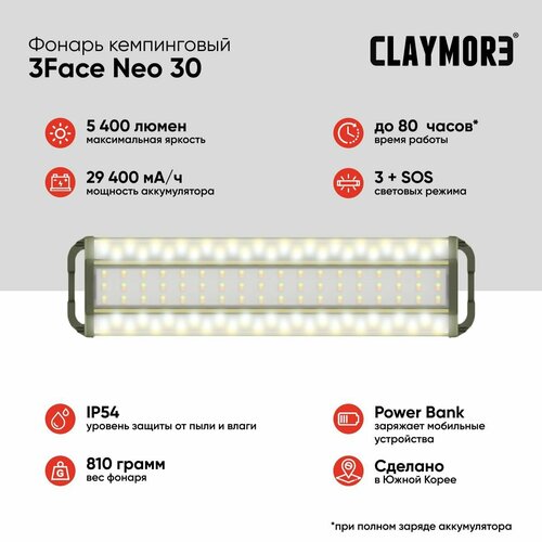 фото Фонарь кемпинговый claymore 3face neo 30 цв. khaki gray