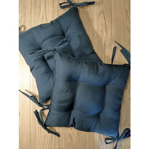Подушка на стул Тёмно серая 30*30 см с завязками/ 3 штуки