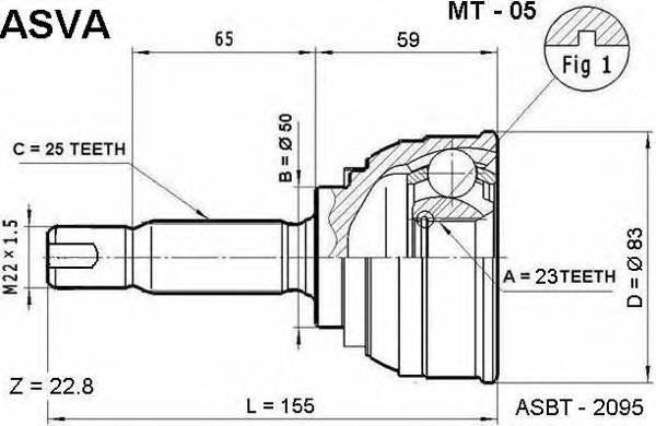 Шрус наружный 23x50x25 Asva MT05