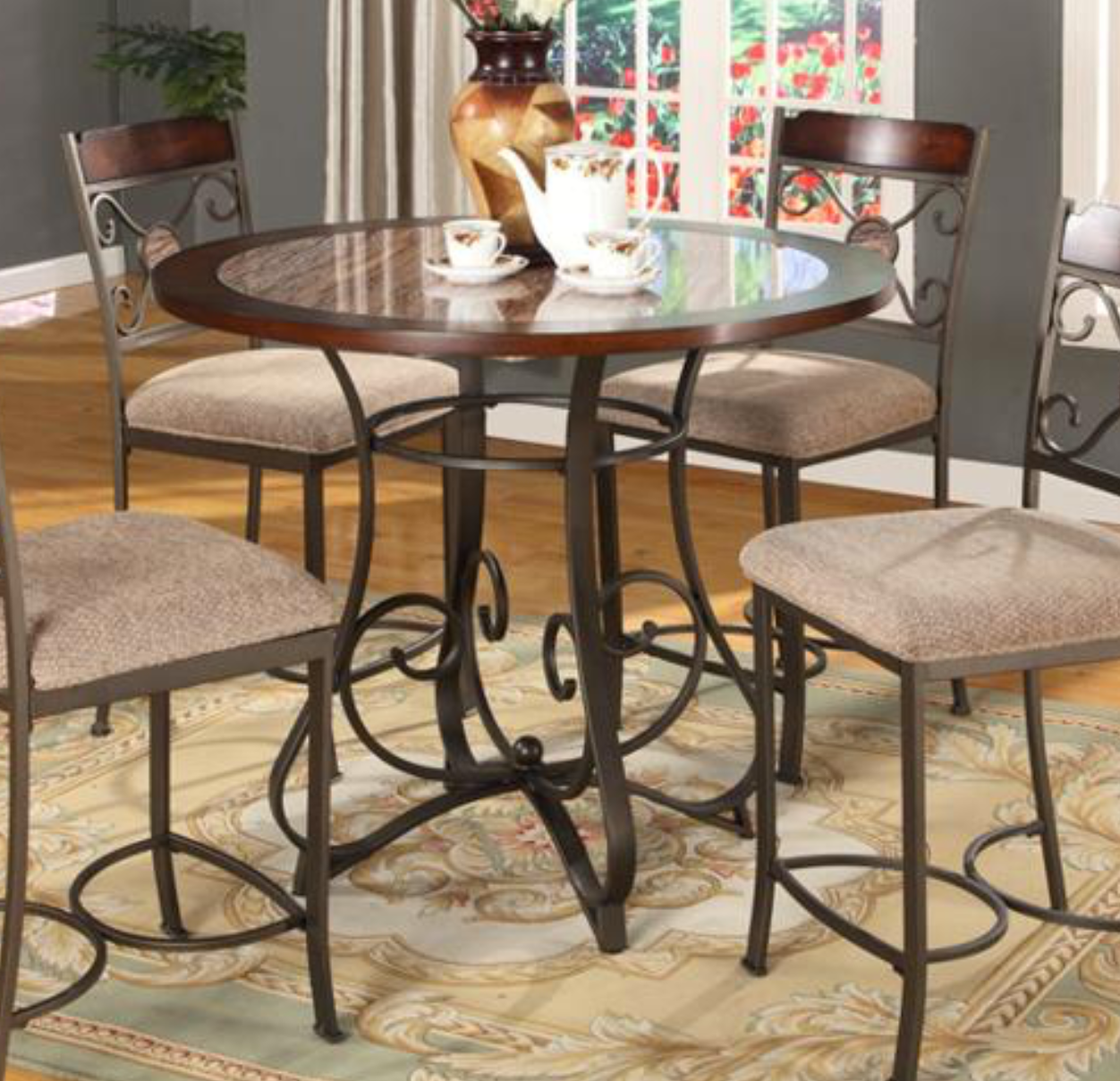 фото Стол полубарный / барный круглый со вставкой из стекла