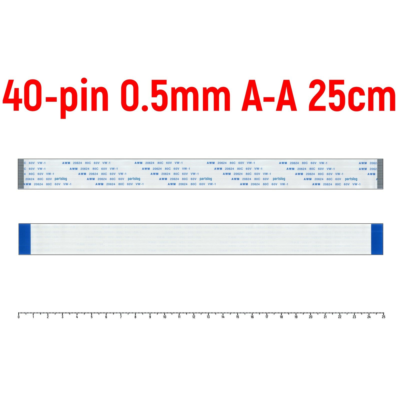 Шлейф FFC 40-pin Шаг 0.5mm Длина 25cm Прямой A-A