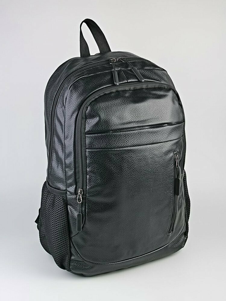 фото Классический кожаный рюкзак для ноутбука "Городской", повседневный, на молнии, большой мужской и женский, черный