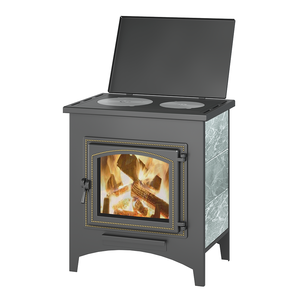 фото Печь-Камин везувий ПК-04 (240) с плитой талькохлорит 12 кВт (200 м3) Ø115мм