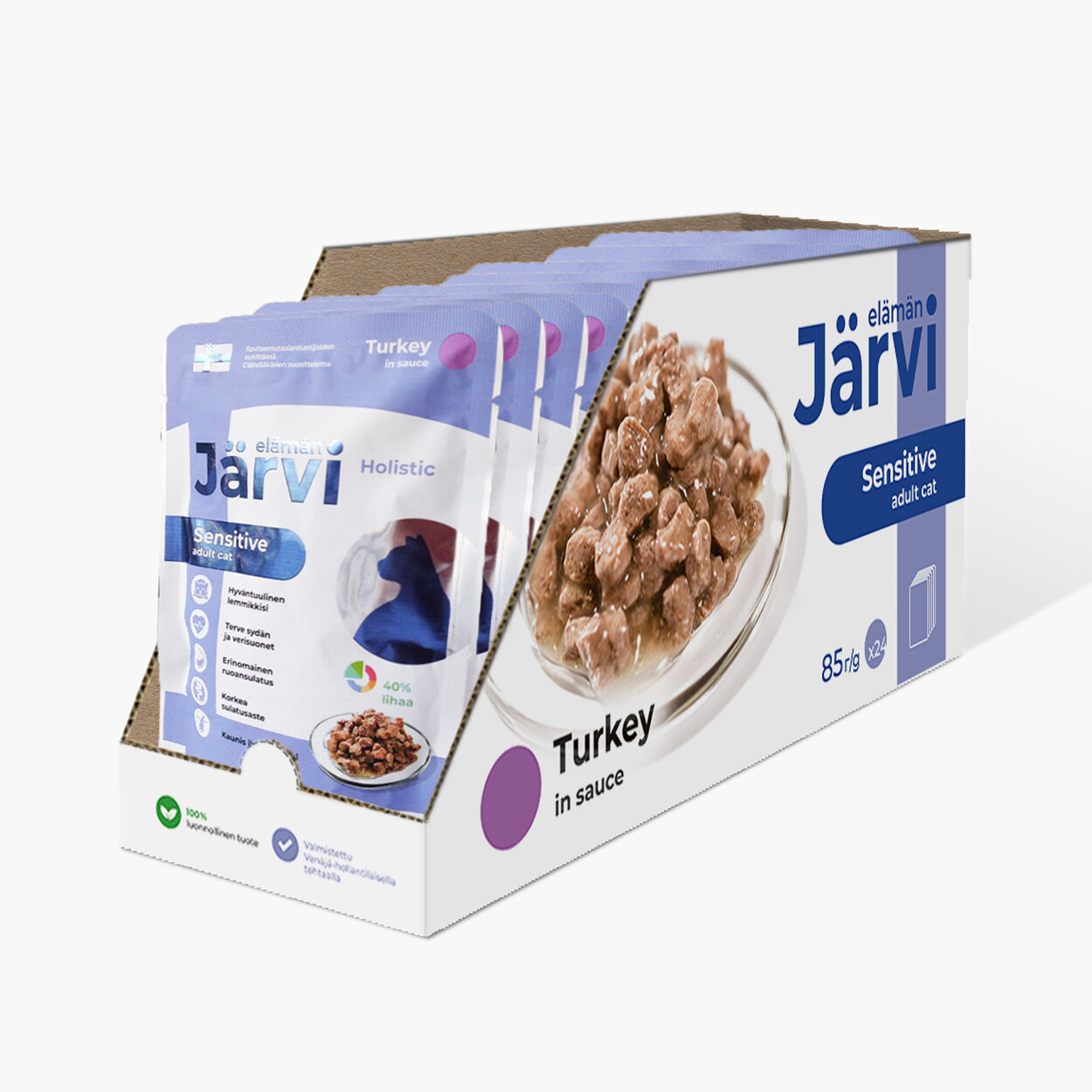 Jarvi пауч для кошек с чувствительным пищеварением (кусочки в соусе) Индейка, 85 г. упаковка 24 шт