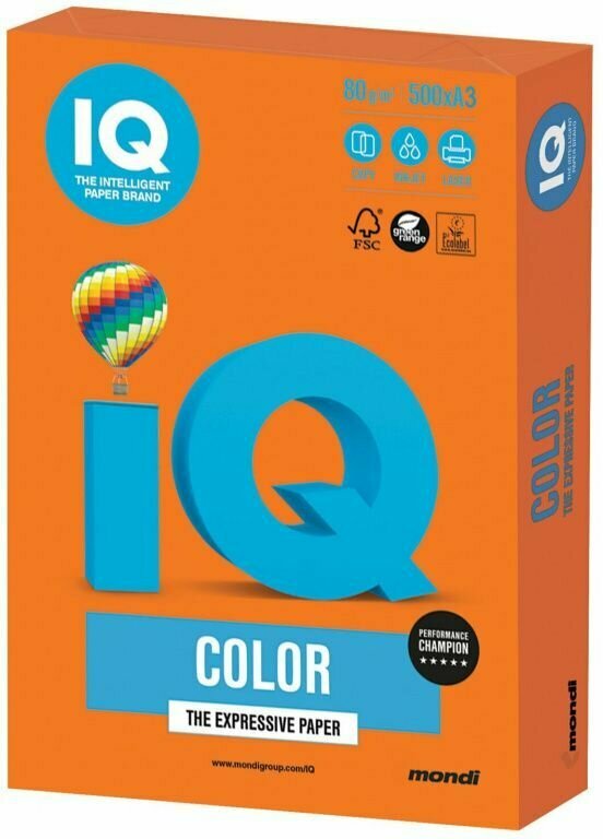 Бумага цветная IQ COLOR А4 80гр Neon NEOOR (оранжевый неон, Австрия ) 500 л./пач