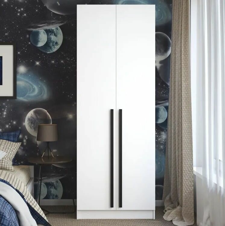 фото Шкаф белый Бостон с перегородкой двухстворчатый с полками и штангой 80 см