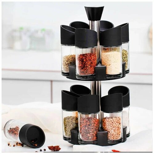 Набор из 12 баночек для специй на вращающейся подставке