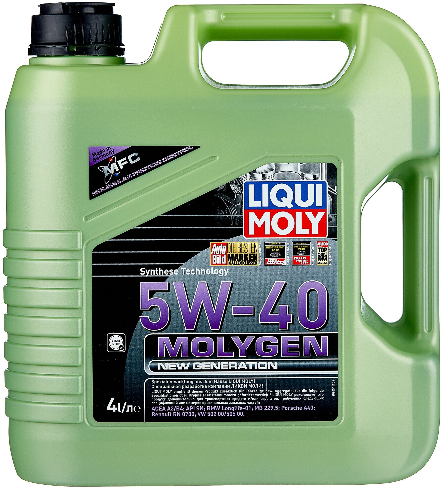 HC-синтетическое моторное масло LIQUI MOLY Molygen New Generation 5W-40 4 л 1 шт.