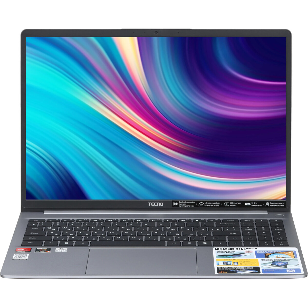 16" Ноутбук Tecno Megabook K16S, AMD Ryzen 7 5800U, DDR4 16ГБ, SSD 512ГБ, AMD Radeon Graphics, Windows 11 Home, Grey