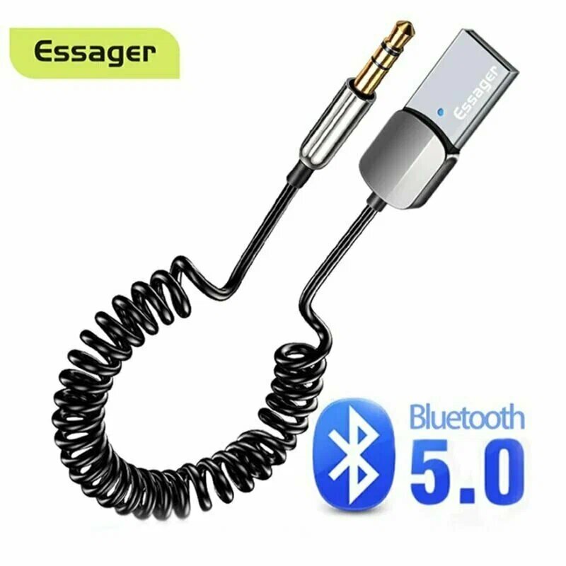 Bluetooth-ресивер Essager, адаптер Bluetooth 5.0, AUX, USB, серебристый