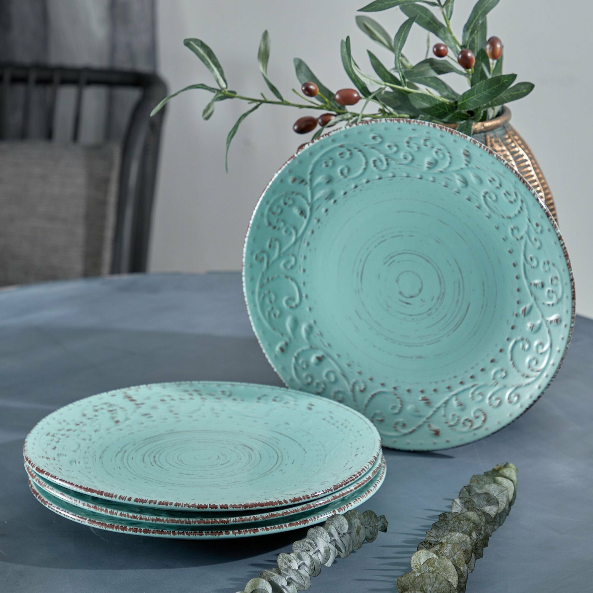 0275-AQUA/S4 Тарелки, набор 4 предмета 28x28x3см, Керамика, голубой, Glasar