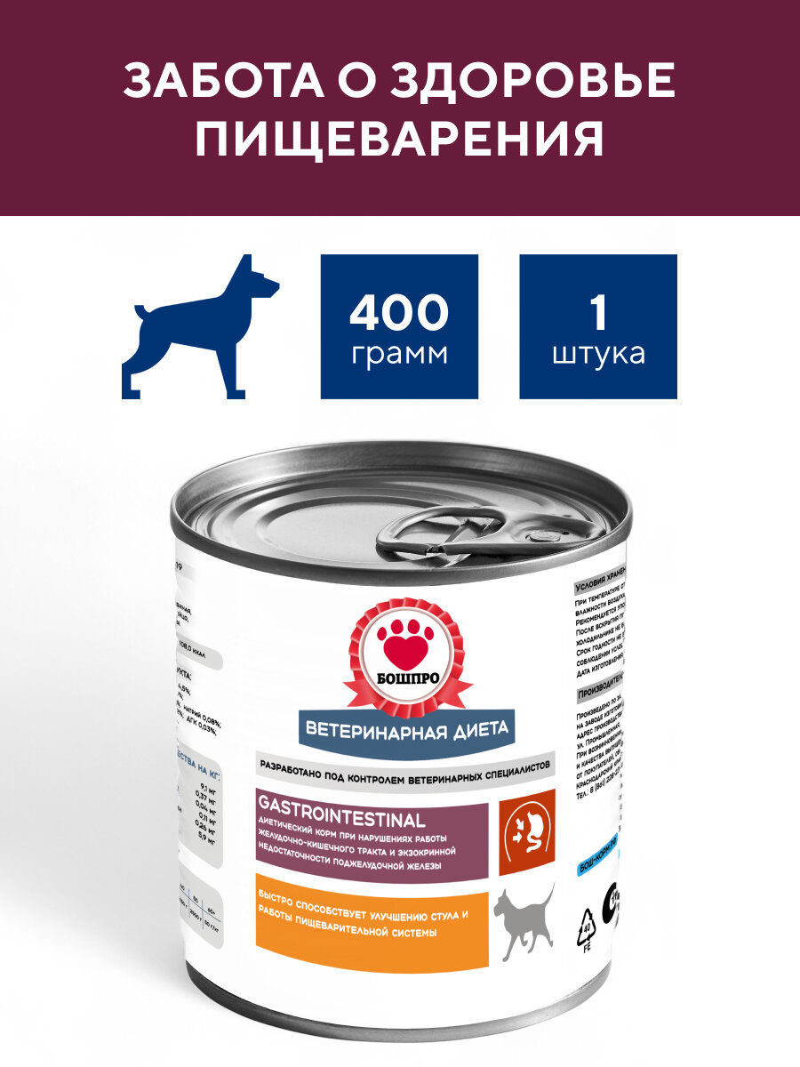 Диетический корм для собак бошпро GASTROINTESTINAL при нарушениях работы ЖКТ, 400 г