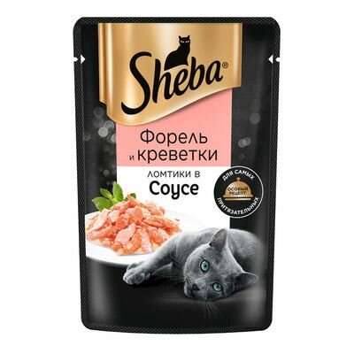 Sheba Влажный корм для кошек Ломтики в соусе, с форелью и креветками 28 шт по 75 гр — фото 1