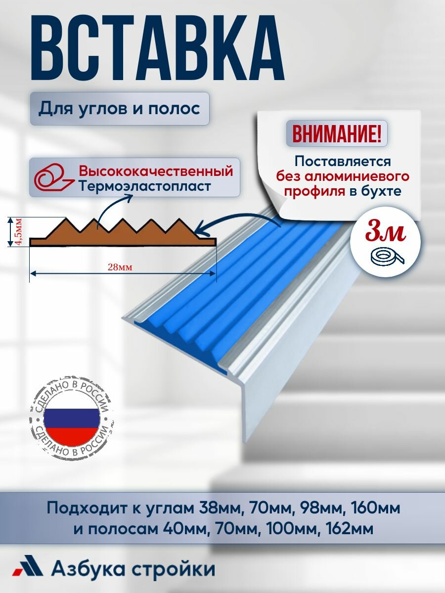 Вставка 28мм*4,5мм в алюминиевый угол-порог и алюминиевую полосу 3м, синий