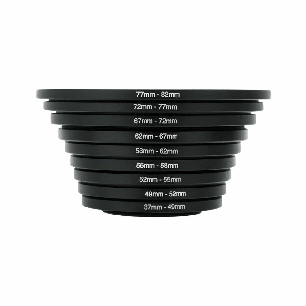 9pcs 37-82 мм Набор повышающих колец Fotorox step-up / Переходные кольца для светофильтров