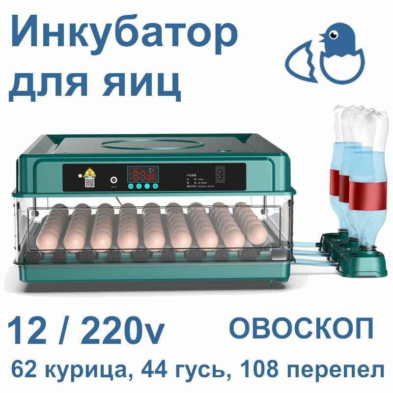 Инкубатор для 64 яиц автоматический 220/12v IG-65 (вентилятор, овоскоп, автодолив)