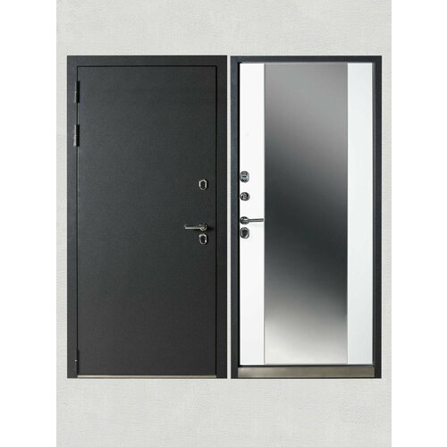 Дверь входная металлическая KVARTA TS с терморазрывом для дома белая с зеркалом нержавеющий порог 2050/880 левая