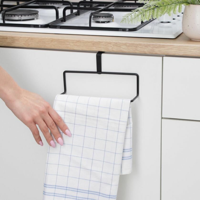 Навесной держатель для кухонных полотенец, материал металл, цвет черный, размер - 21/5/7 см.