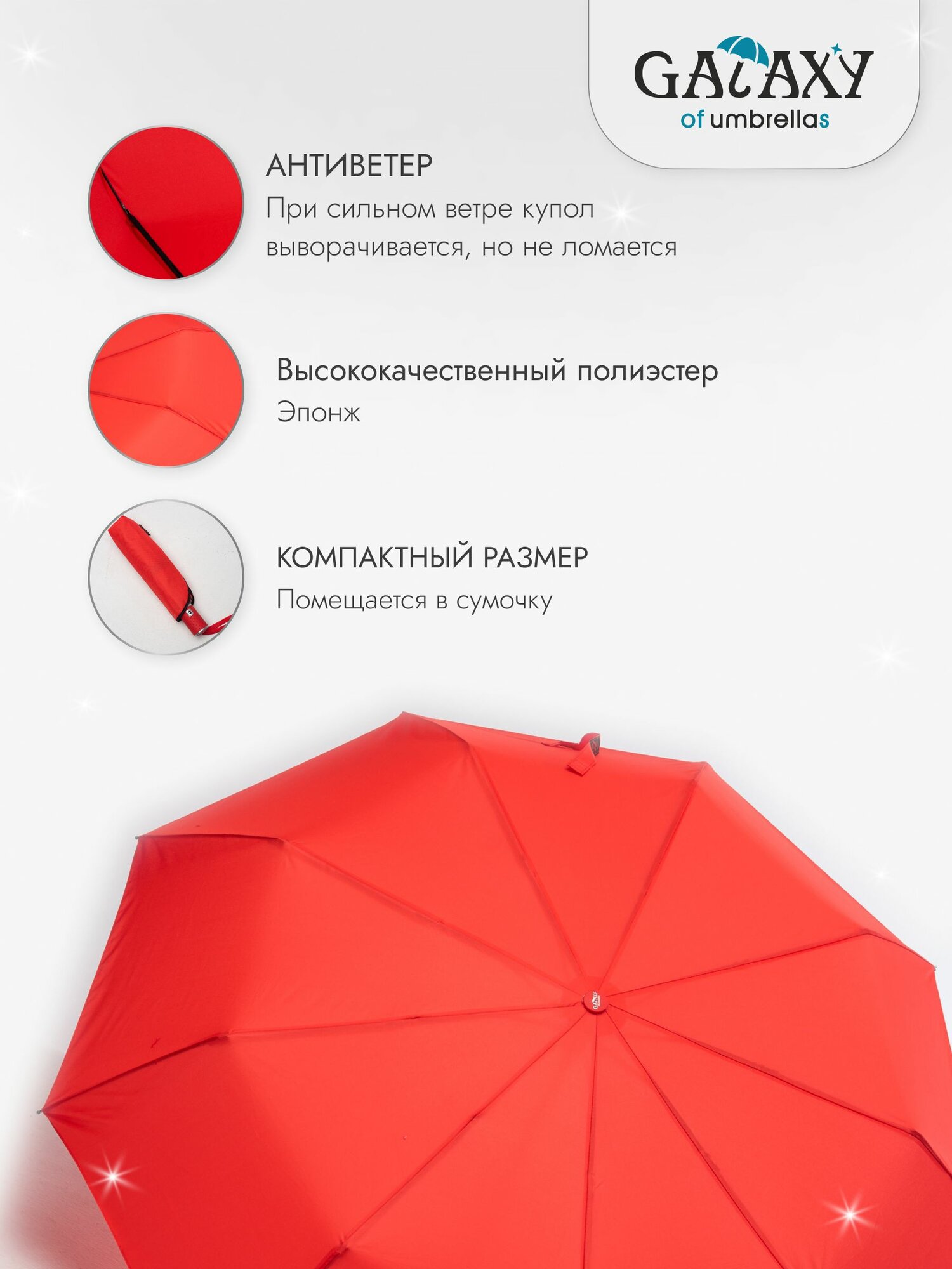 Зонт GALAXY OF UMBRELLAS, красный — фото 1