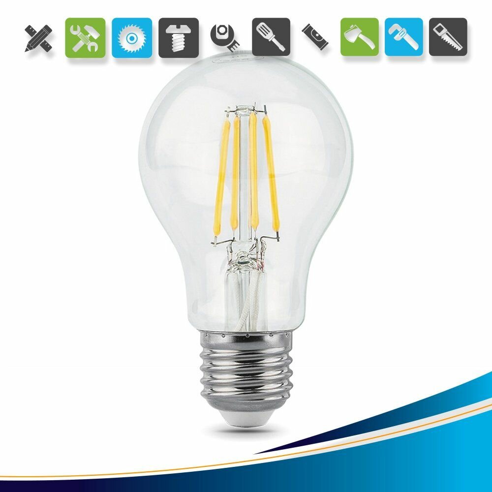 Лампа филаментная Gauss Black LED E27, груша, 10Вт, 2700К, тепл. белый