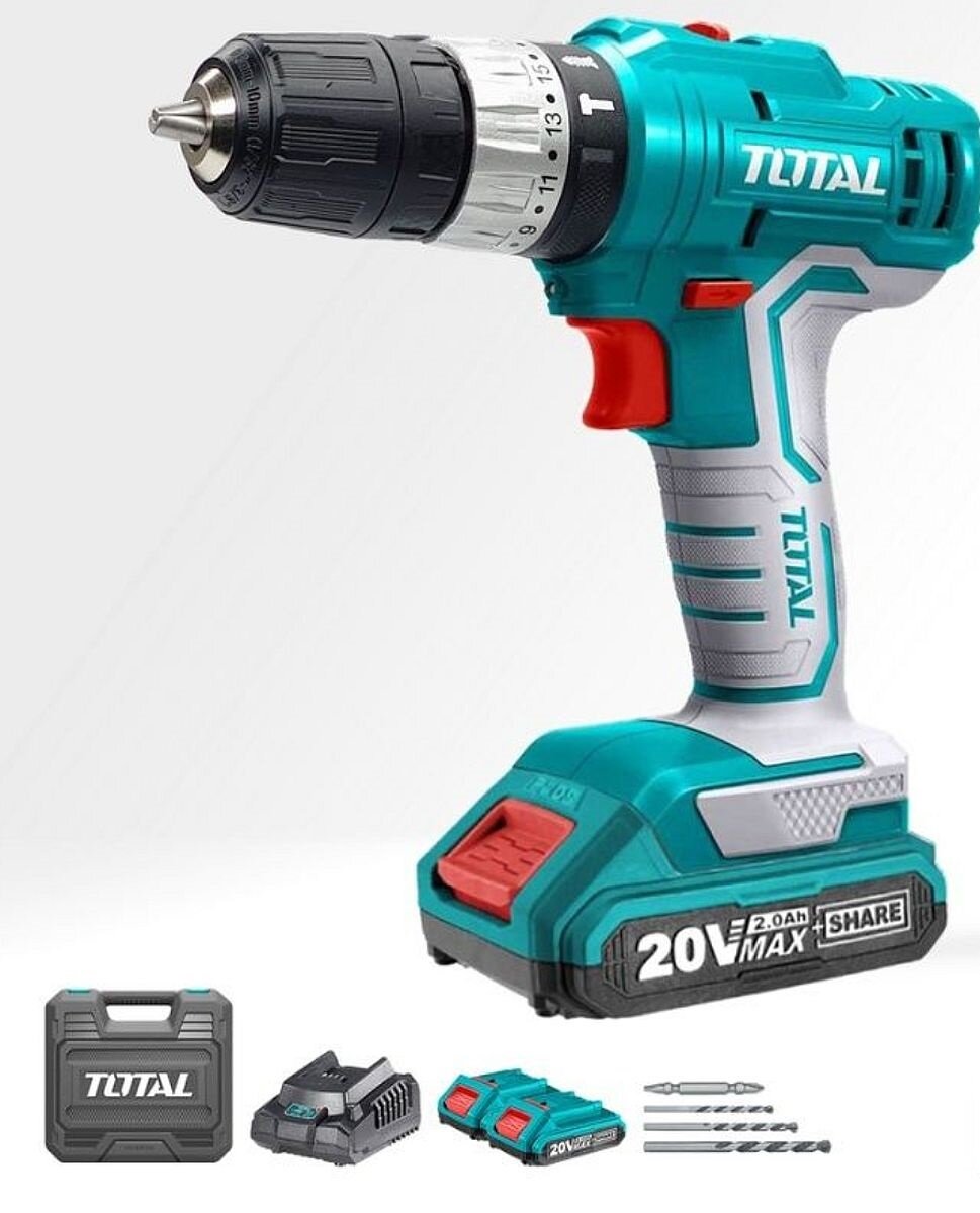 Дрель аккумуляторная TOTAL "TIDLI20012", кейс, 2 аккумулятора — фото 1
