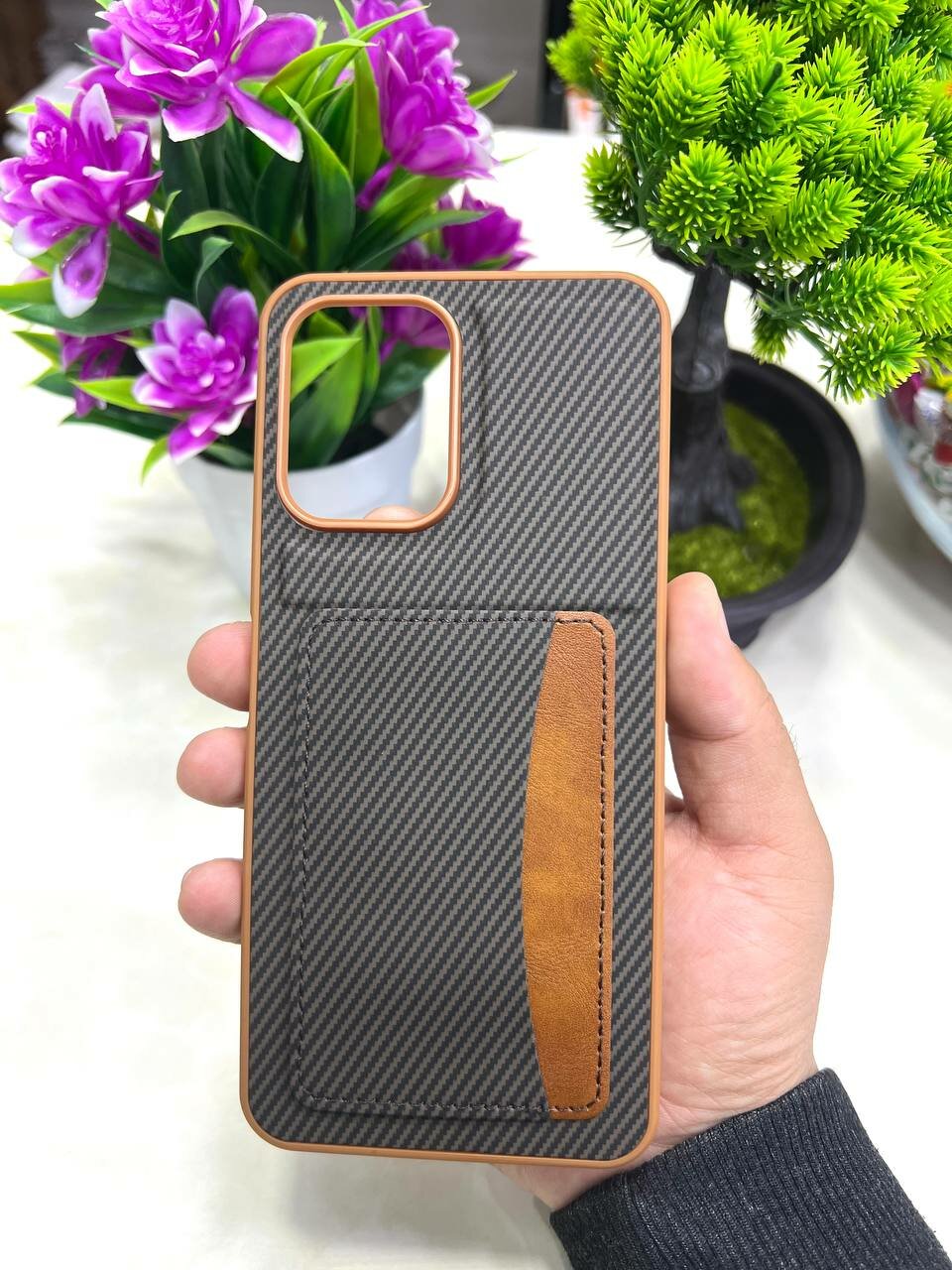 Защитный чехол с карбоновым дизайном и карманом для карты INFINIX SMART 10